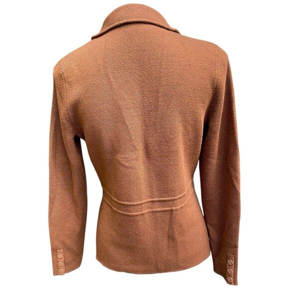 Talbots 100% Merino Wool Brown Knit Sweater Jacket Blazer Sz Small Petite Preppy - Picture 9 of 16
